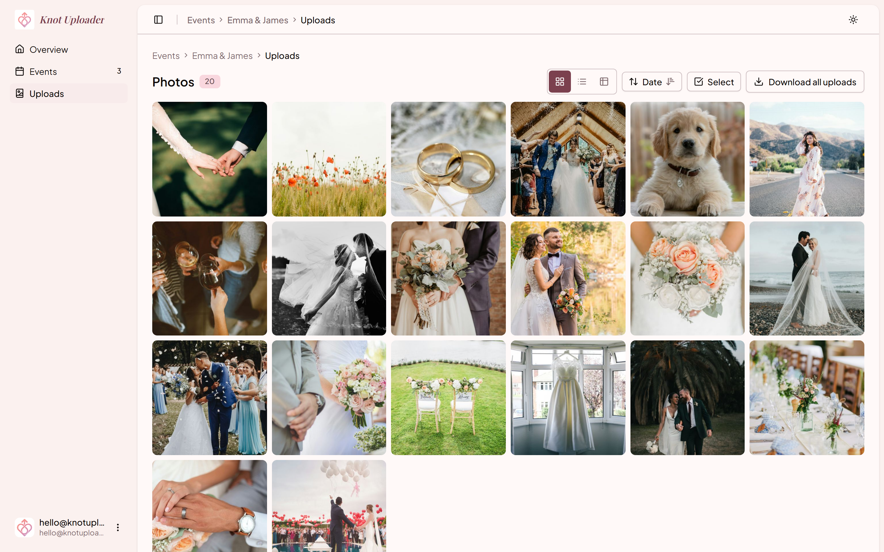 Bulk ZIP download of wedding photos